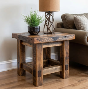 Rustic Reclaimed Barnwood End Table | Nature's Rustic Solid Wood Side Table - Uinta Rustics Utah