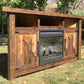 Rustic reclaimed barnwood fireplace TV stand with storage handmade by Uinta Rustics